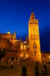 Der Turm der Kathedrale von Sevilla bei Nacht